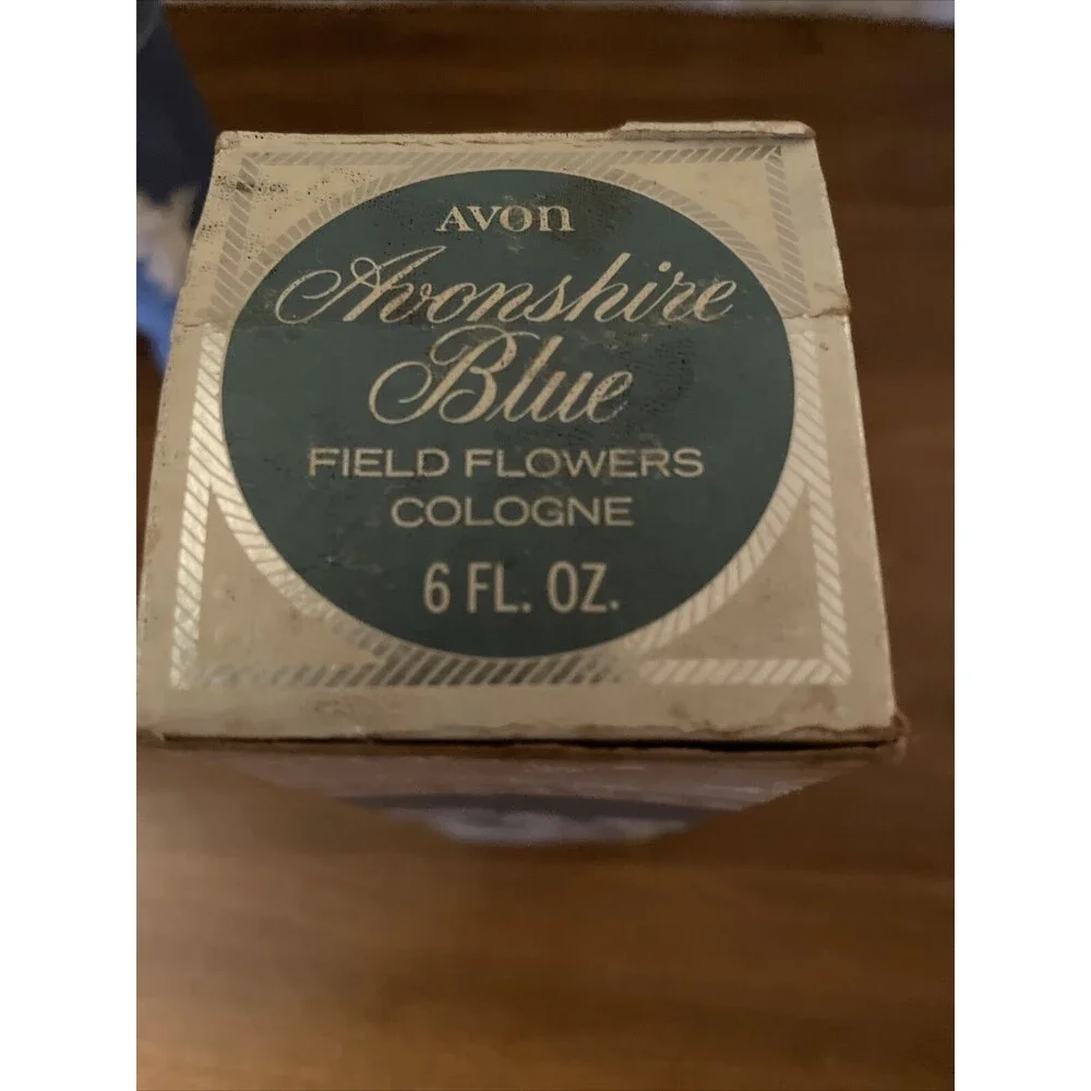 Vtg 1970s Avon Avonshire Blue Field Flowers Cologne NIB *STAINED*